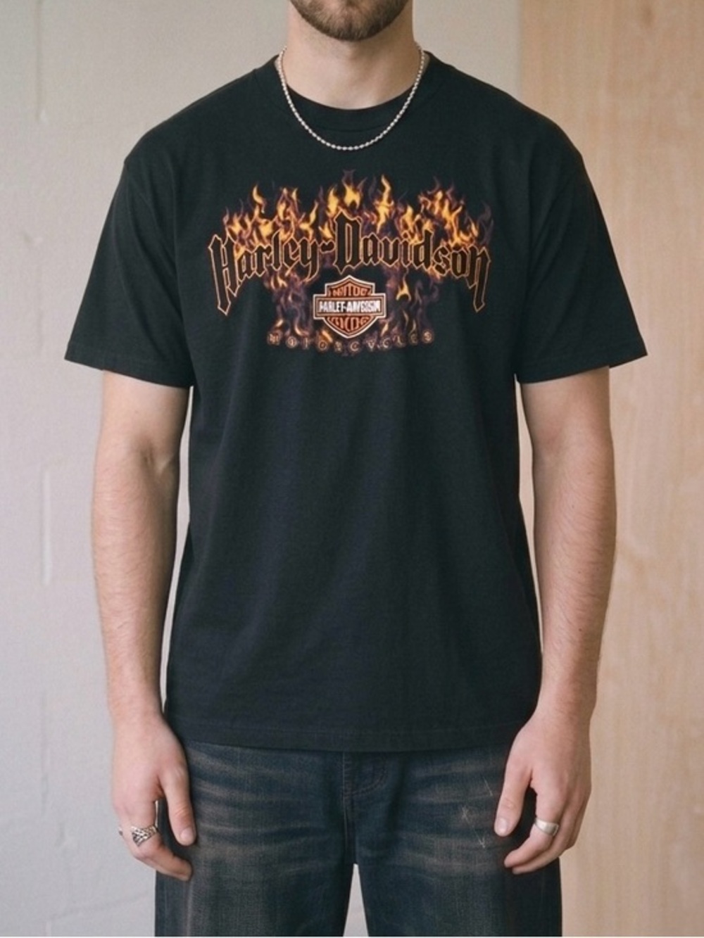 Y2K Harley Davidson TShirt Black Flames Mens Size XL
